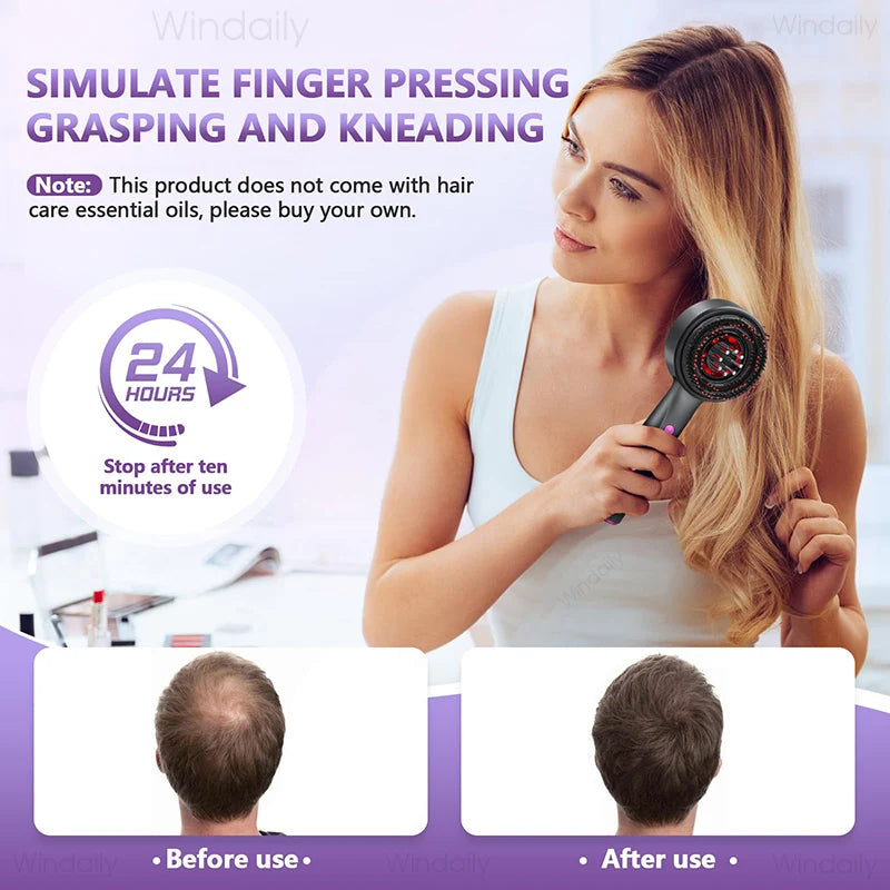 3 in 1 Red Light Therapy Head Massage Comb Hair Oil Applicator Waterproof Hair Growth Vibration Electric Scalp Massager Brush