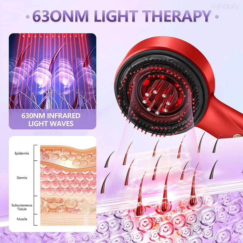 3 in 1 Red Light Therapy Head Massage Comb Hair Oil Applicator Waterproof Hair Growth Vibration Electric Scalp Massager Brush