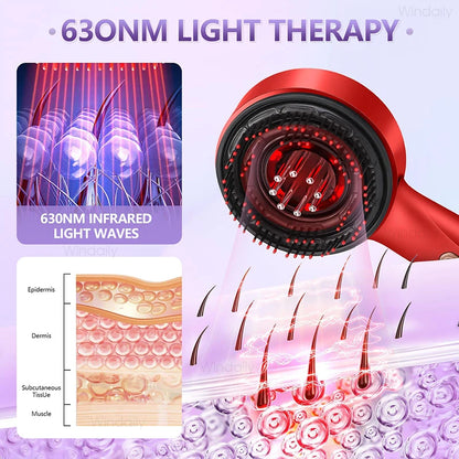 3 in 1 Red Light Therapy Head Massage Comb Hair Oil Applicator Waterproof Hair Growth Vibration Electric Scalp Massager Brush